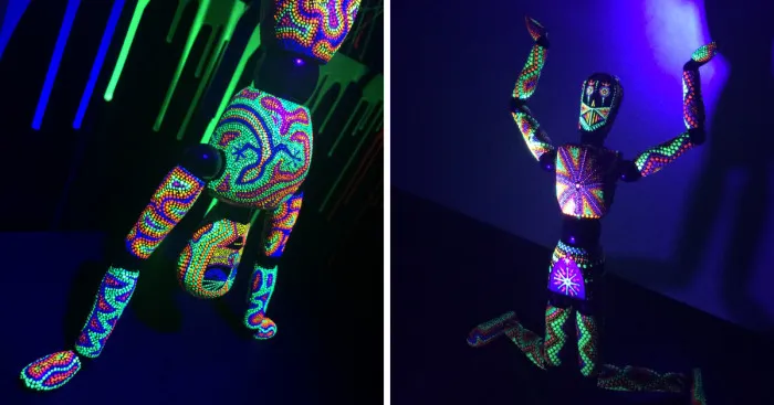 Artist Creates Vibrant Textured Art On Unusual Canvases That Glow In Black Light