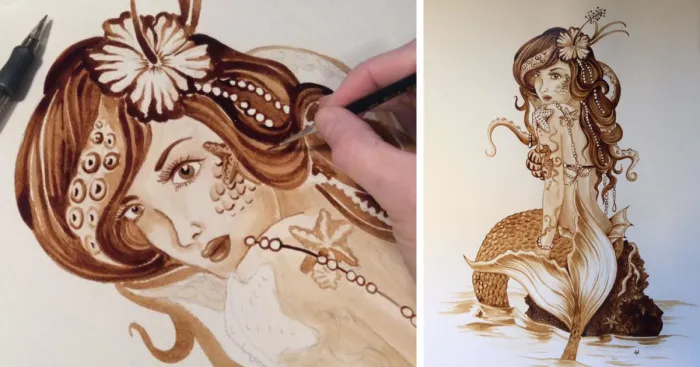 I Made Some Marvelous Mermaids Using Only Coffee As "Paint"