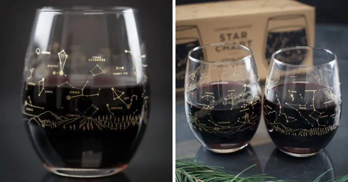 These Wine Glasses Show The Constellations In The Night Sky In Winter & Summer
