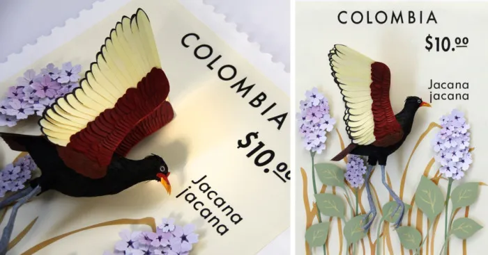 Realistic Bird Postage Stamps Made From Cut Paper