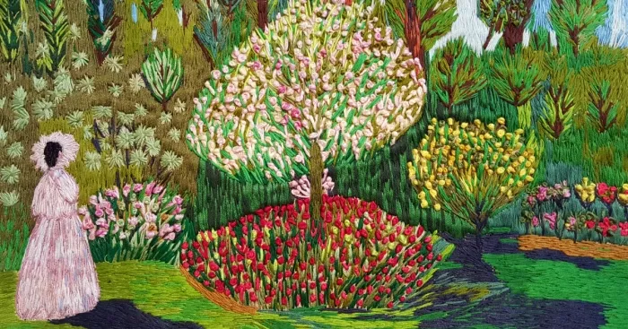 I 'painted' Claude Monet's 'jeanne Marguerite Lecadre In The Garden' Using Needle And Thread