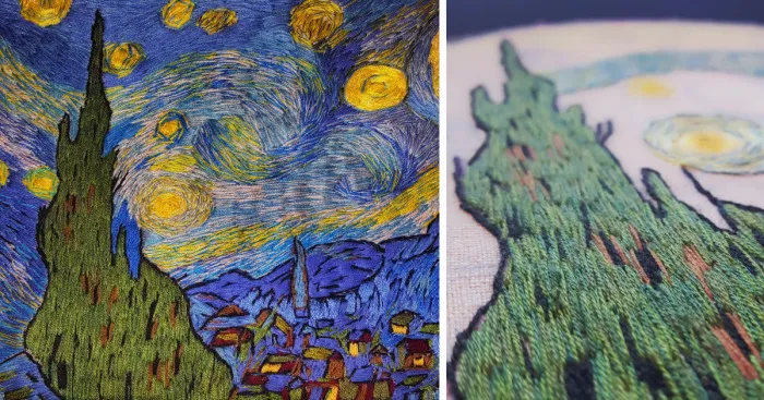 I ‘Painted’ Vincent Van Gogh’s ‘The Starry Night’ Using Needle And Thread