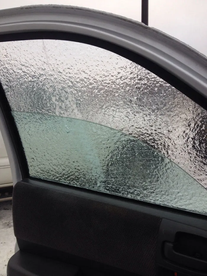 Ice Storm And Freezing Rain Made The Water On My Window Freeze In A Mildly Interesting Way.