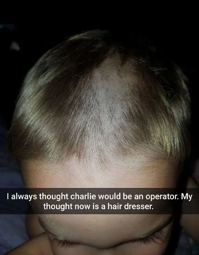 Child with a self-cut haircut, showing uneven patches on the head.