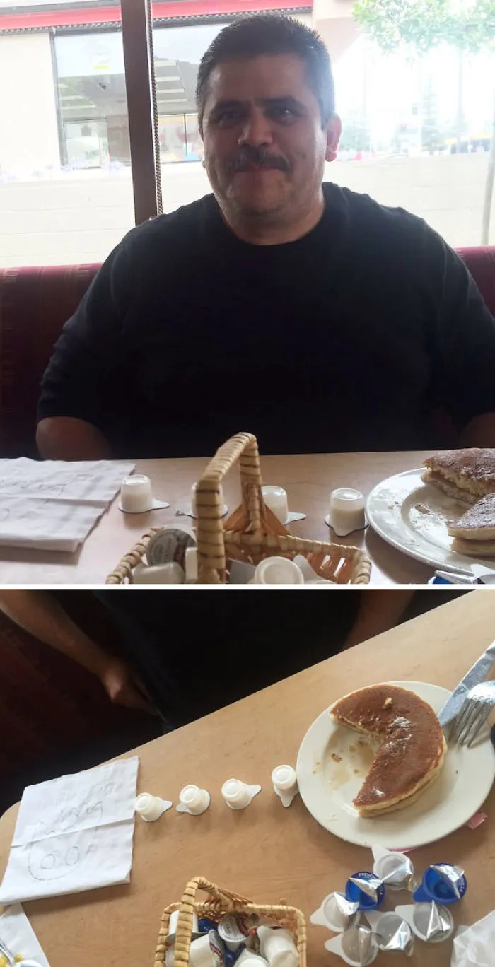 My Dad Was Looking At Me Like This For Like 5 Minutes Until I Looked Down At His Plate