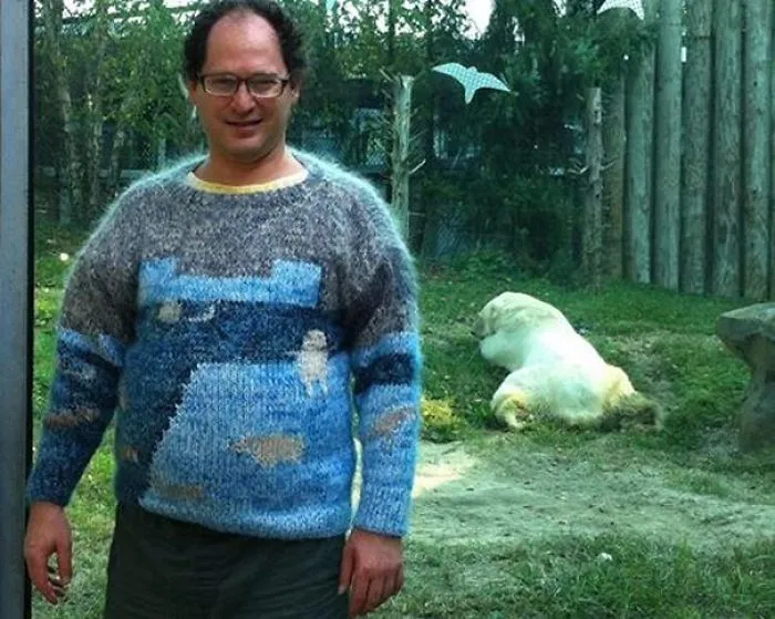 Guy Makes Sweaters Of Places And Then Photographs Himself In Those Places