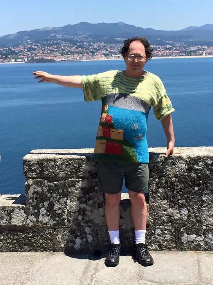 Guy Makes Sweaters Of Places And Then Photographs Himself In Those Places