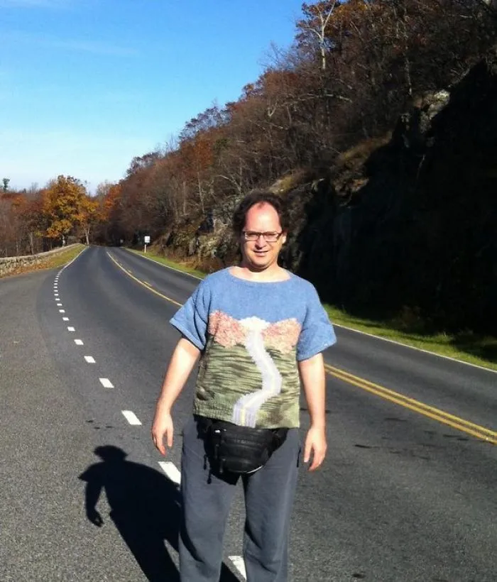 Guy Makes Sweaters Of Places And Then Photographs Himself In Those Places