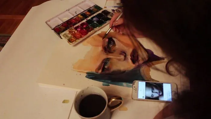 Watercolor Portrait Without Sketches And Fancy Paints/brushes!