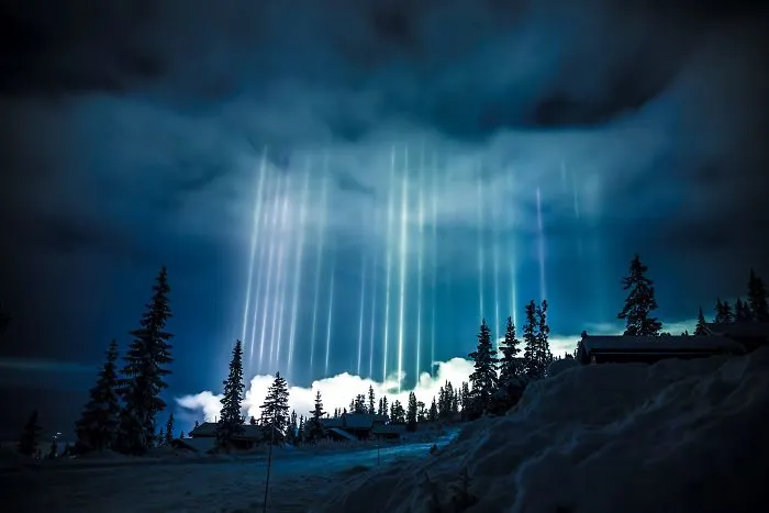 Light Pillars In Nesbyen, Norway