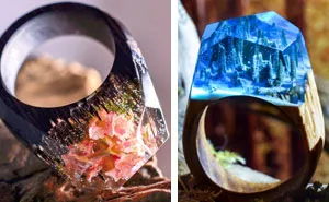 Tiny Worlds Inside Wooden Rings