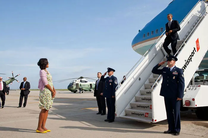 Michelle Obama Waiting for Barack Obama at the Airport