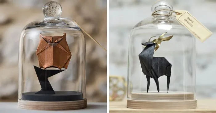 Artist Found An Amazing Way To Preserve Origami By Using Glass Bell Jars