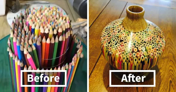 Artist Makes A Vase Entirely Of Pencils