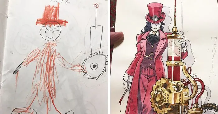 Dad Turns His Sons' Doodles Into Amazing Anime Characters