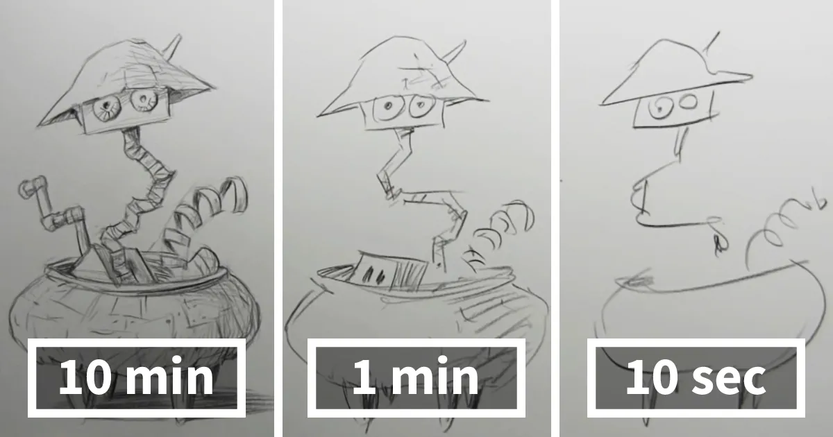 El desafío de dibujo rápido pide a los artistas que hagan un esbozo en 10 minutos, 1 minuto y 10 segundos