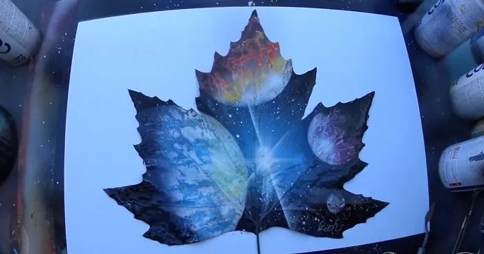 Spray Painting Planets On A Leaf