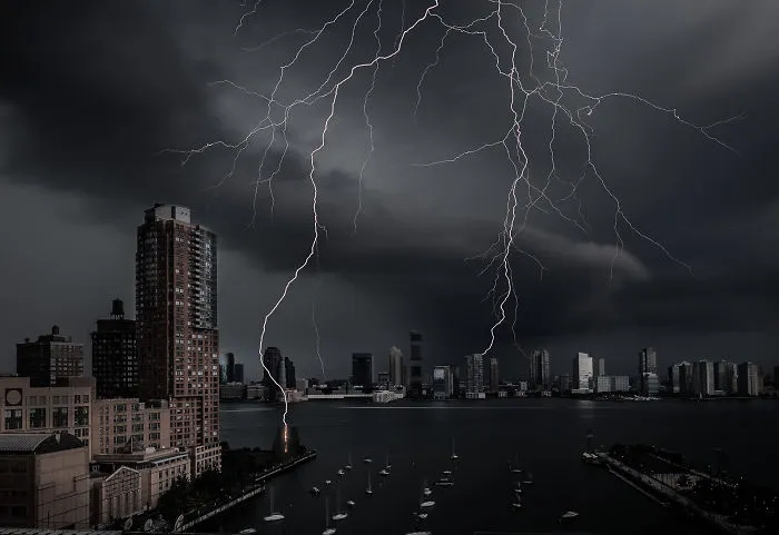 New York City Just Witnessed An Absolutely Massive Lightning Strike Completely Spanning The Hudson River. I Happened To Have My Camera Set Up To Capture It