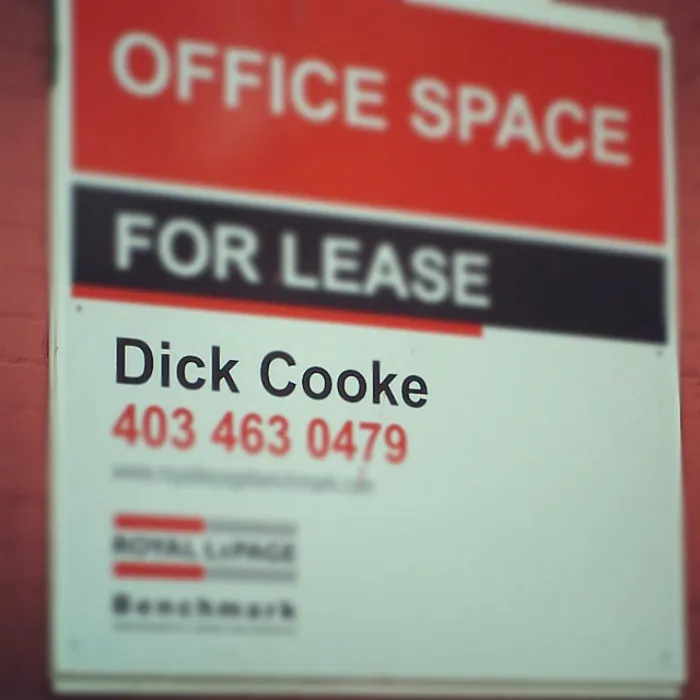 Sign with funny name "Dick Cooke" for office space lease.