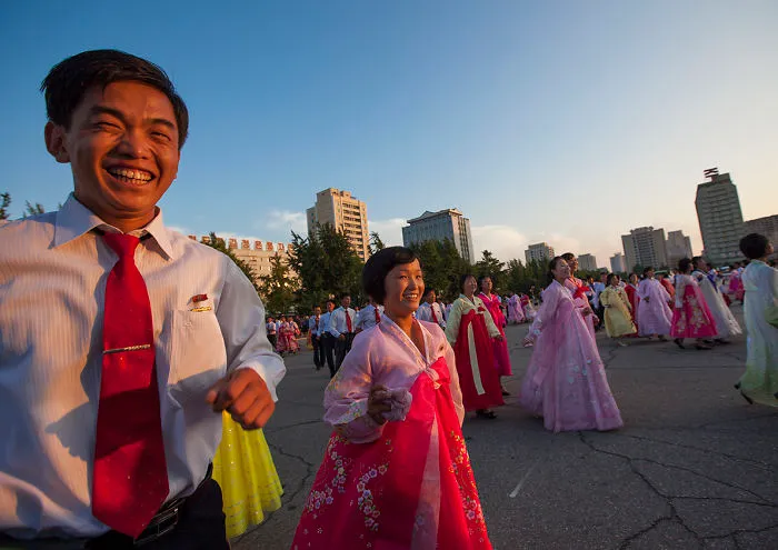 North Korean Students Doing Ballroom Dance On September 9, Pyongyang, North Korea