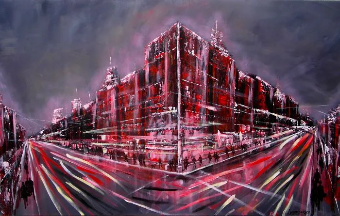 I Scraped And Clawed This Cityscape Onto A Large 30x48 Canvas Using A Palette Knife And Other Tools. I Use Bold Colours And Heavy Texture To Make This Baby Pop Right Out At You