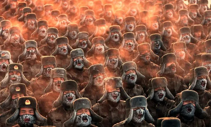 Soldiers On A Morning Exercise In Sub-Zero Temperatures, Chinese Province Heilongjiang