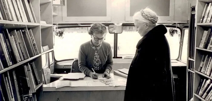 Onboard The Connecticut State Library’s Bookmobile With Margaret Sullivan And Marcella Finan, 1967