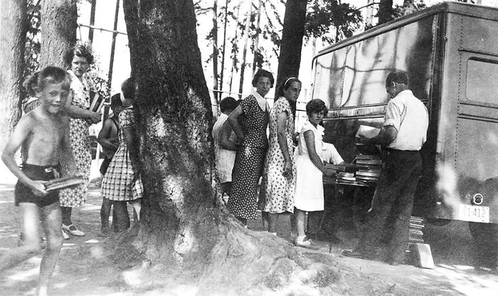Patrons In Bookmobile Line