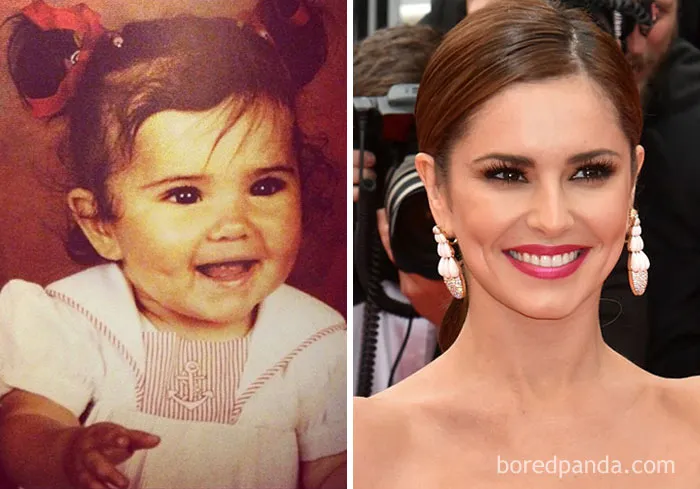 Side-by-side rare celebrity childhood photo and recent image showing a barely recognizable star's transformation.