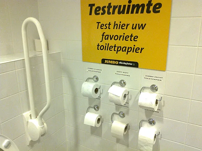 six views of toilet paper hanging on the wall