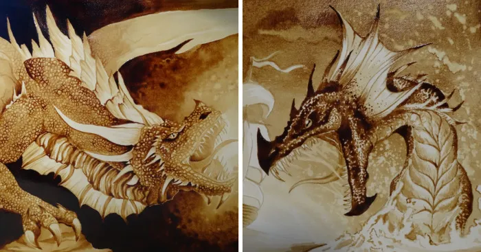 I Made Some Epic Dragons Using Only Coffee And Paint Brushes