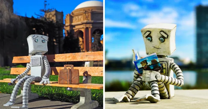 I Photographed My Clay Robot Melvin, Reading A Copy Of His New Book, Melvin The Sad...(ish) Robot