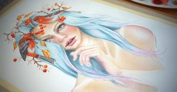 My Watercolor And Colored Pencils Time-Lapse, "Rowan"