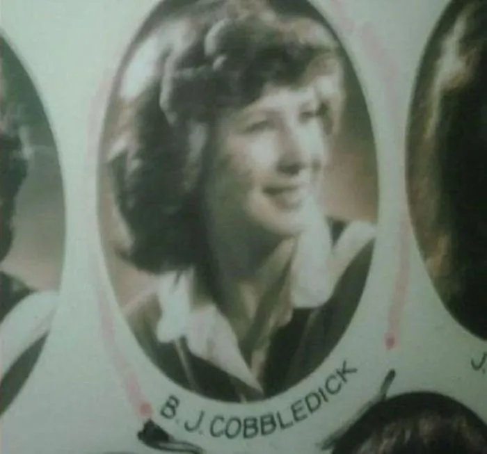 Yearbook portrait featuring a person with a humorous name, B.J. Cobbledick, showcasing funny names.