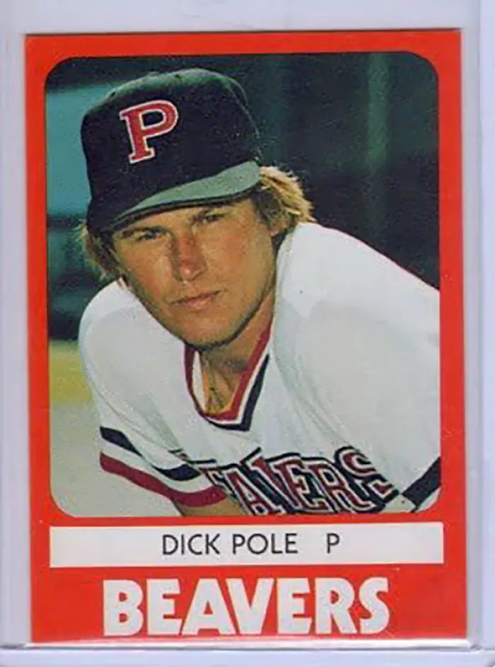 Baseball card featuring player with a funny name, wearing a Beavers uniform and a cap with P logo.
