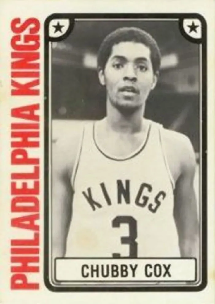 Vintage basketball card featuring "Chubby Cox," wearing a Kings jersey. Main keyword: Funny Names.