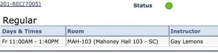 Schedule with class instructor listed as Gay Lemons, showcasing a funny name example.