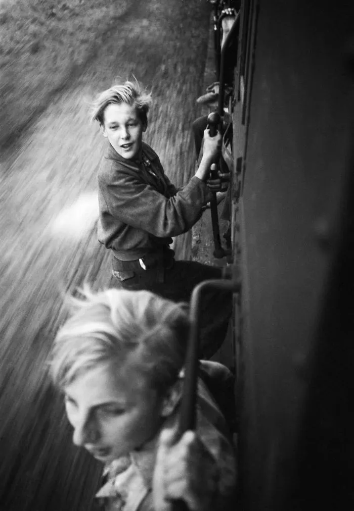 Boys Riding The Rails After The Liberation Of Holland, 1945