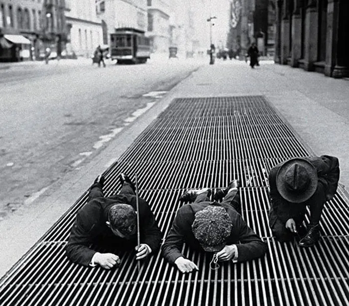 Three Boys Are Fishing For Change During The Great Depression, New York, 1930