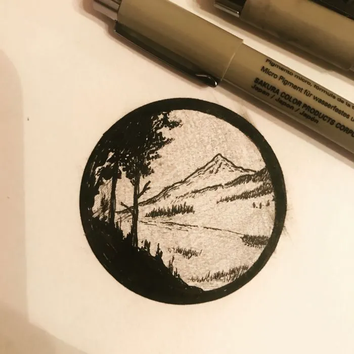Micron Tree And Mountain Art