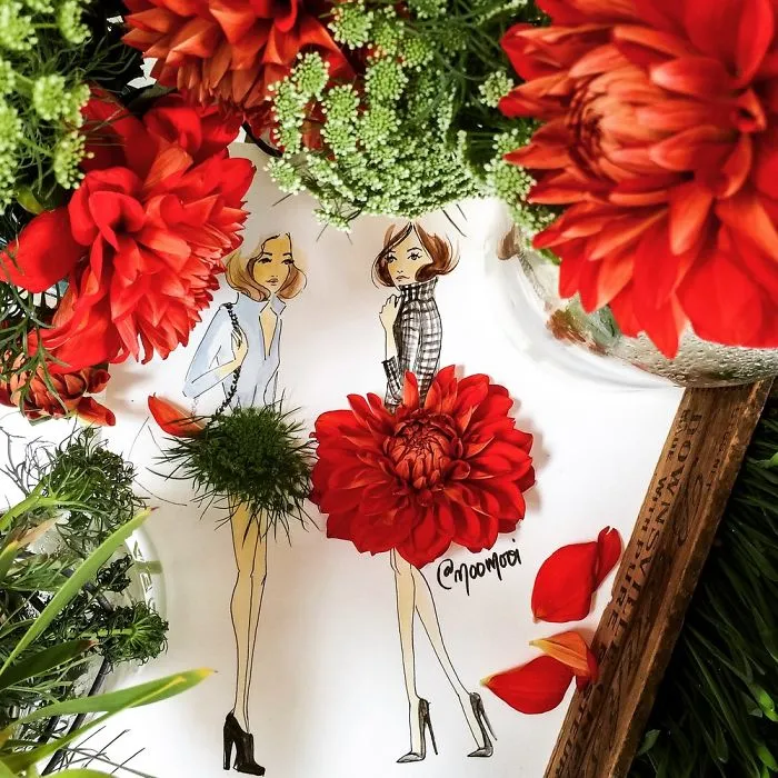 I Use Flowers & Veggies To Create Fashion Illustrations