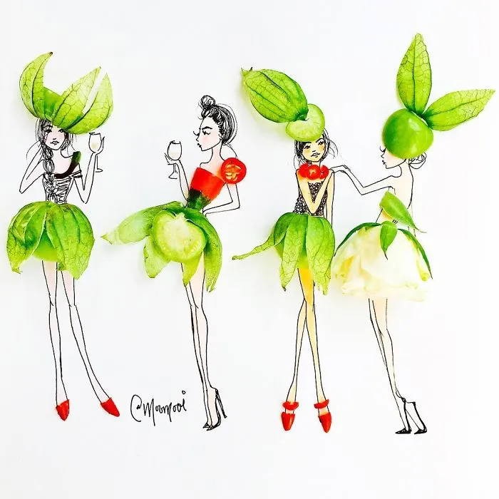 I Use Flowers & Veggies To Create Fashion Illustrations