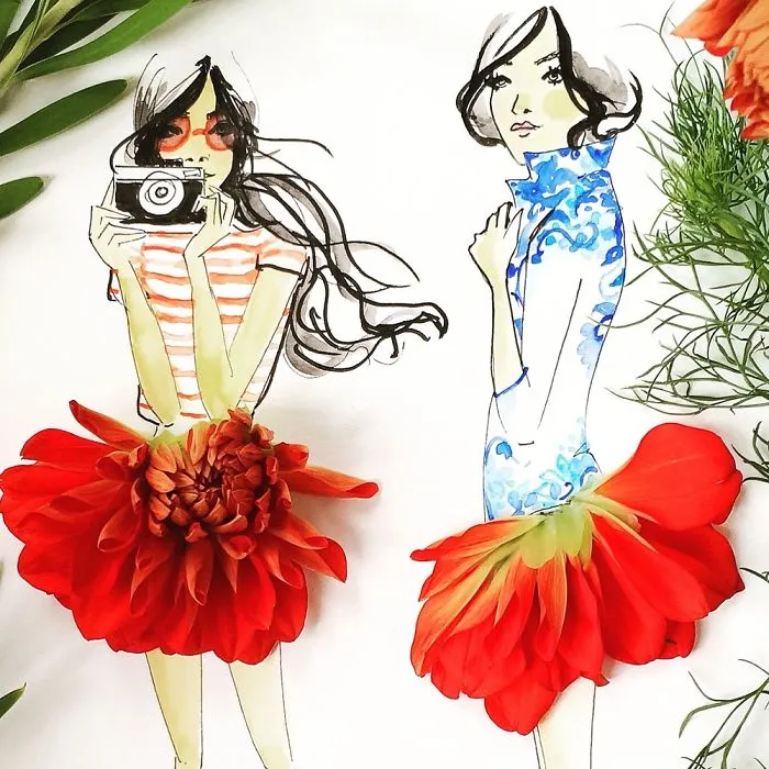 I Use Flowers & Veggies To Create Fashion Illustrations