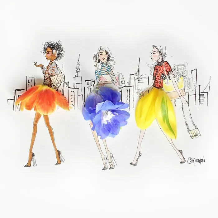 I Use Flowers & Veggies To Create Fashion Illustrations
