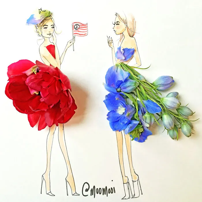 I Use Flowers & Veggies To Create Fashion Illustrations