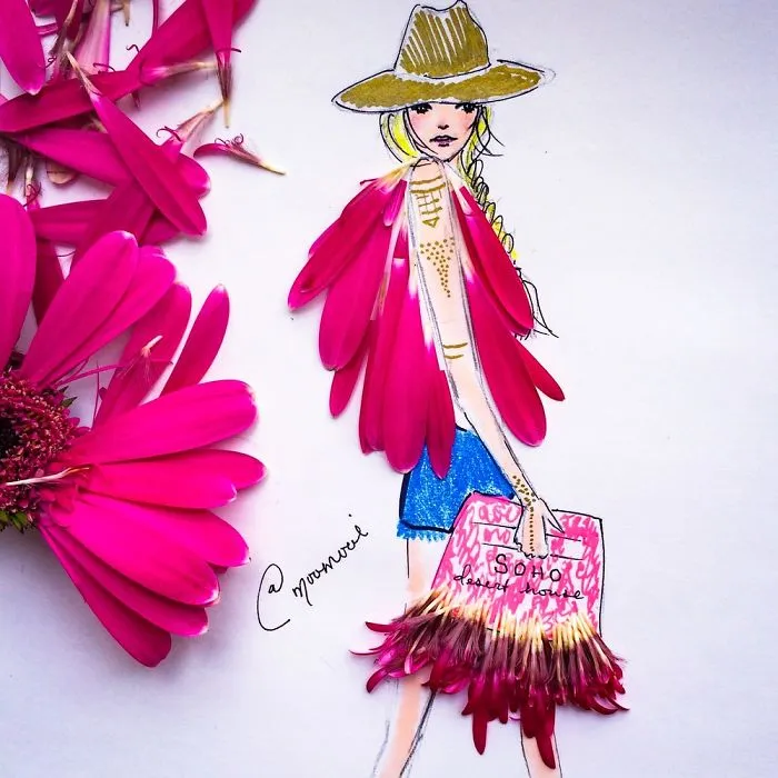I Use Flowers & Veggies To Create Fashion Illustrations
