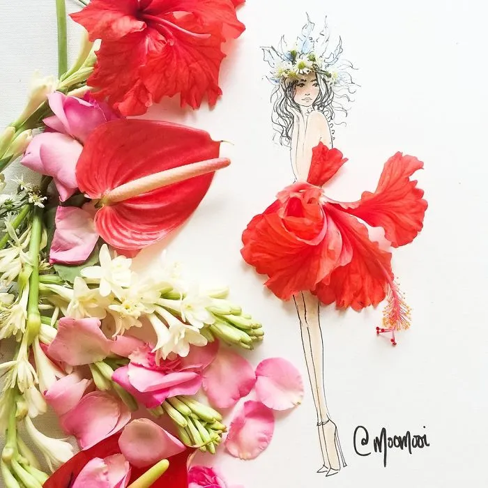 I Use Flowers & Veggies To Create Fashion Illustrations