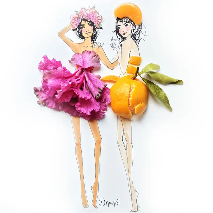 I Use Flowers & Veggies To Create Fashion Illustrations