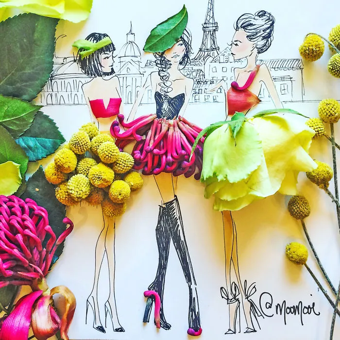 I Use Flowers & Veggies To Create Fashion Illustrations