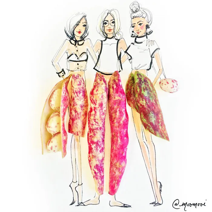I Use Flowers & Veggies To Create Fashion Illustrations